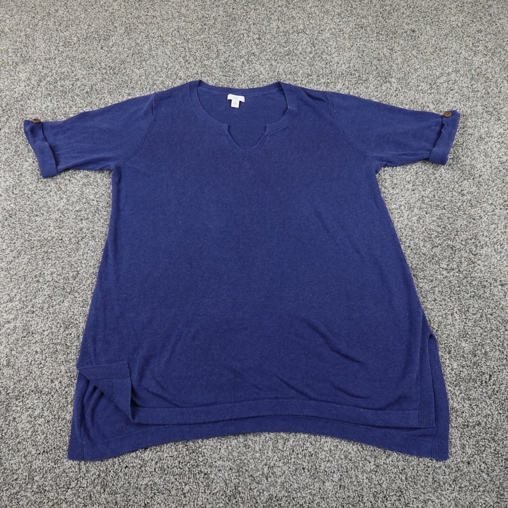 J‎ Jill Sweater Womens M Blue Linen Blend Short Sleeve Sweatshirt Preppy Casual